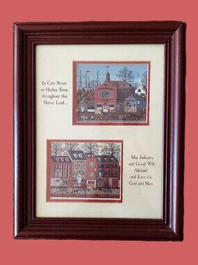 VTG Framed Print ~ 14.5" x 11.5" Dbl. Beveled Mat ~ Primitive, Folk Art Picture